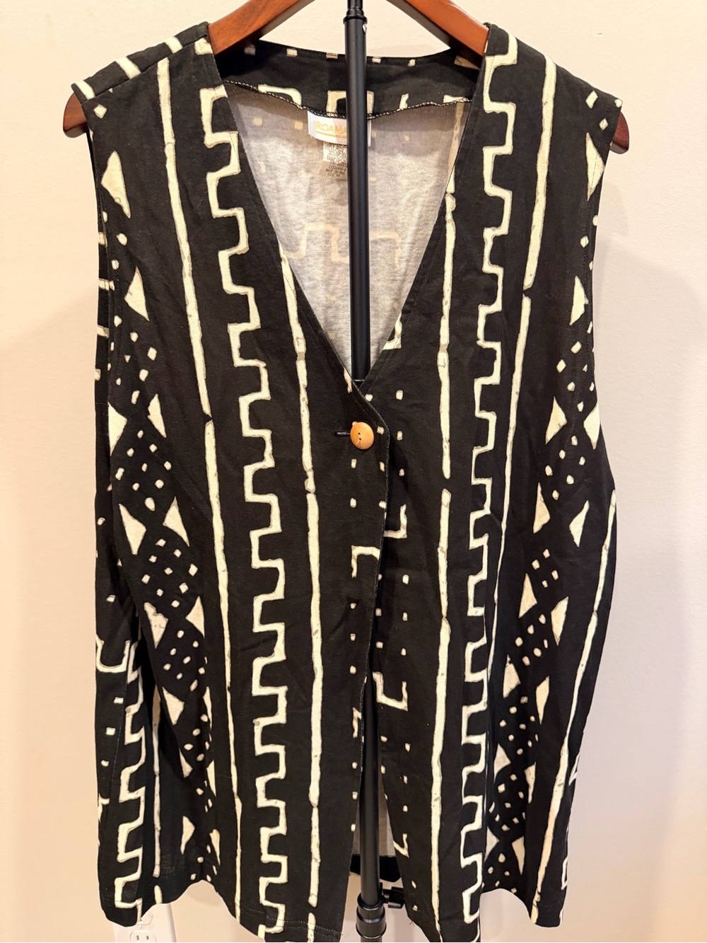 Vintage Black Cream Graphic Vest Womens Art to Wear 90s